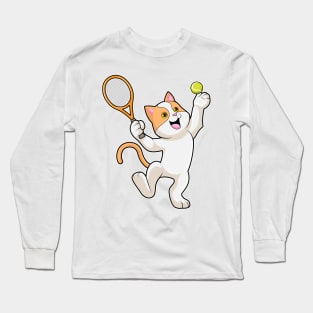 Cat at Tennis with Tennis racket Long Sleeve T-Shirt